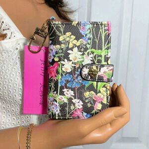 Betsey Johnson Dark Floral Card Case Wallet Bag Charm NWT